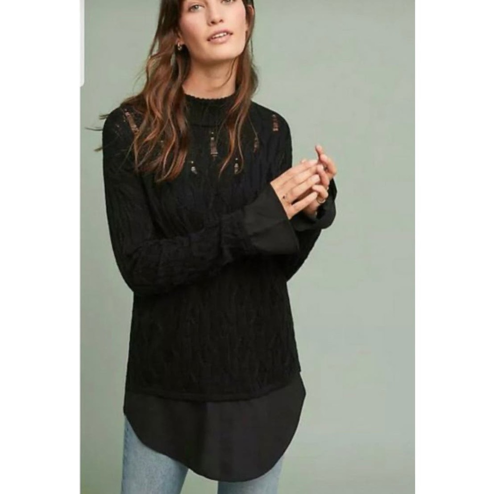 Anthropologie Black Layered-Look Crewneck Sweater